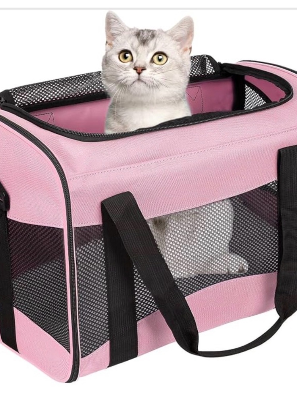 Portable Pink Soft-Sided Cat & Small Pet Carrier with Mesh Panels